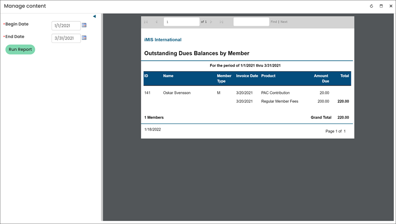 Viewing a Report Display content item example